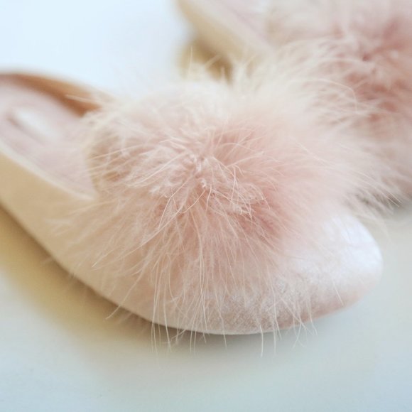 Feather Puff Velvety Loafer House Slipper, Pink - Picture 2 of 4